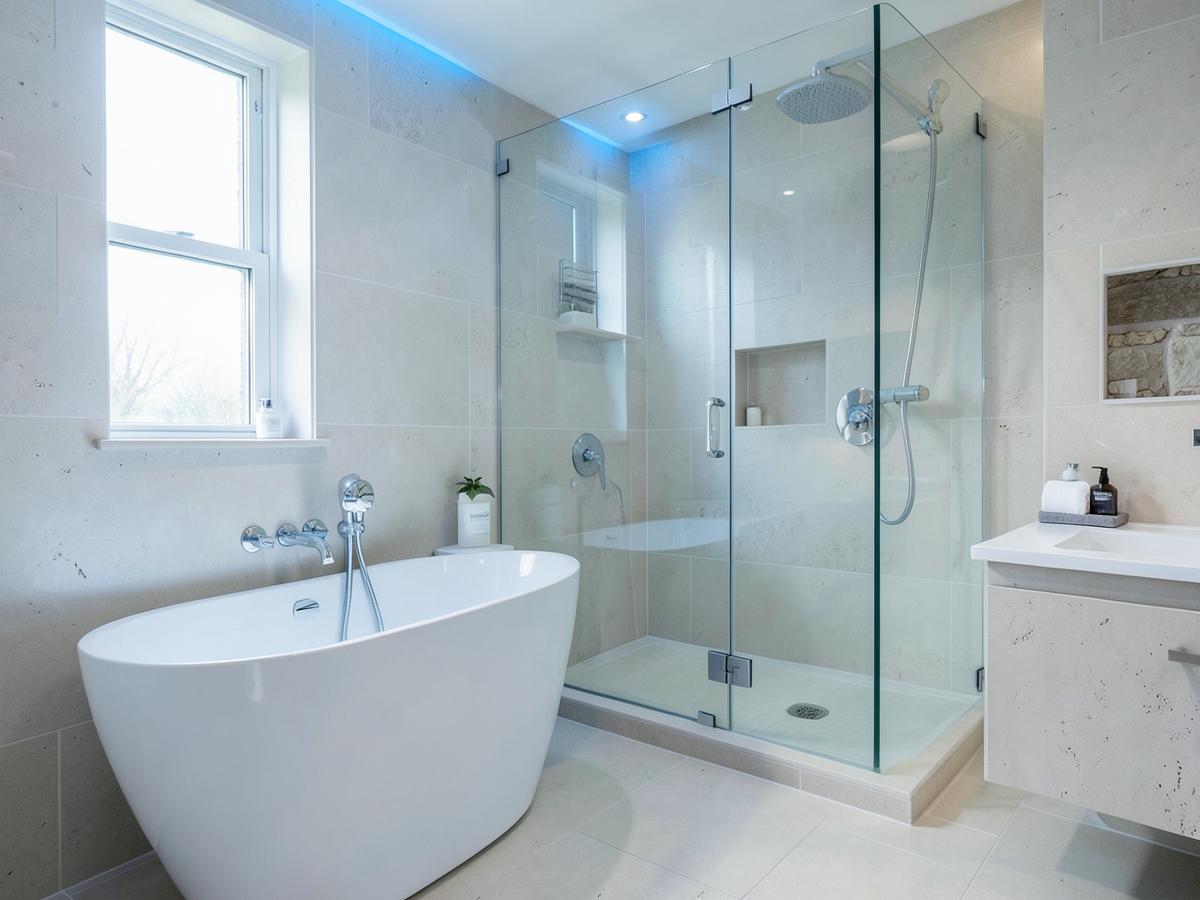 Immaculate stone bathroom after a professional deep clean