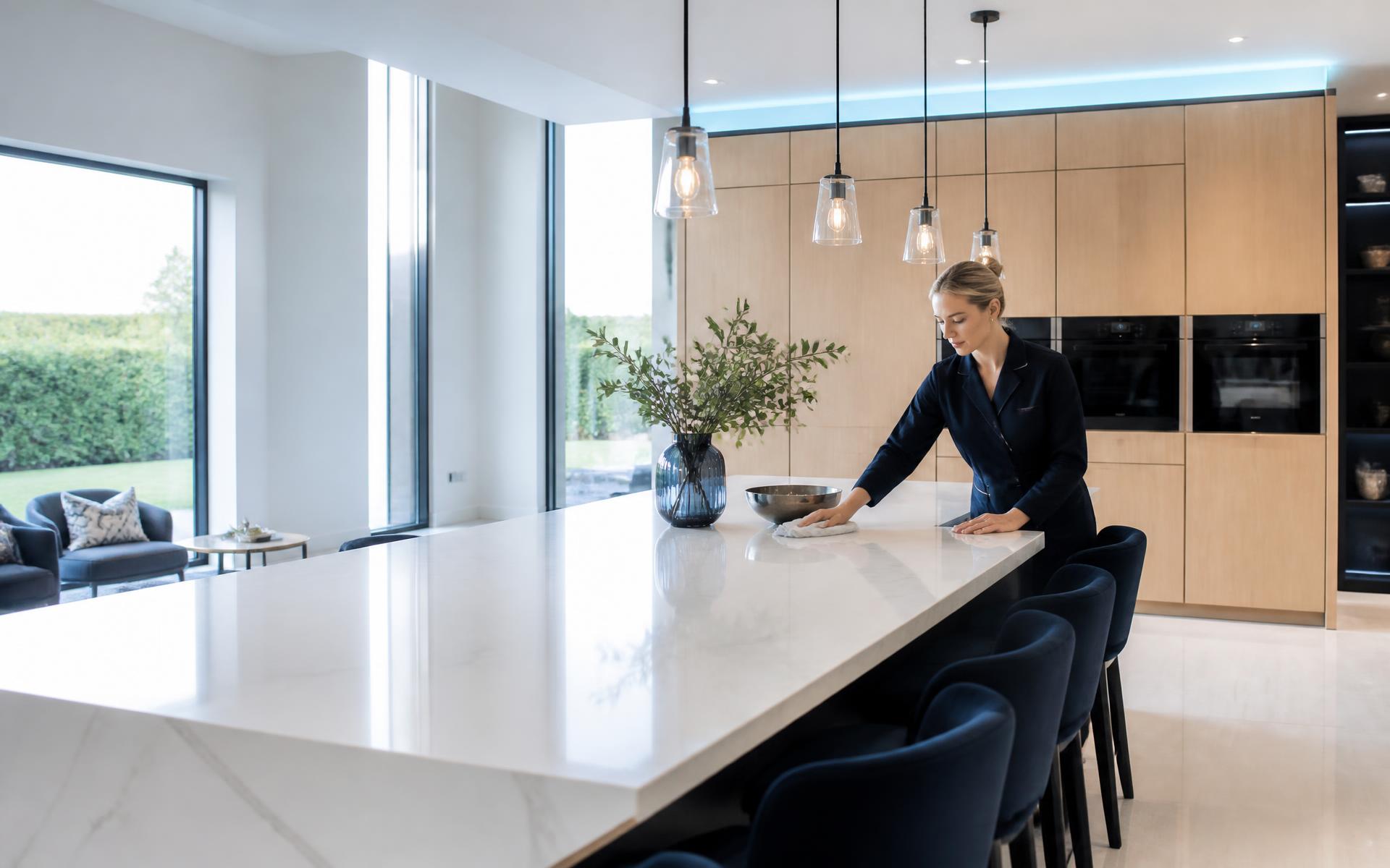 Oak and Vale cleaner in a luxury modern kitchen