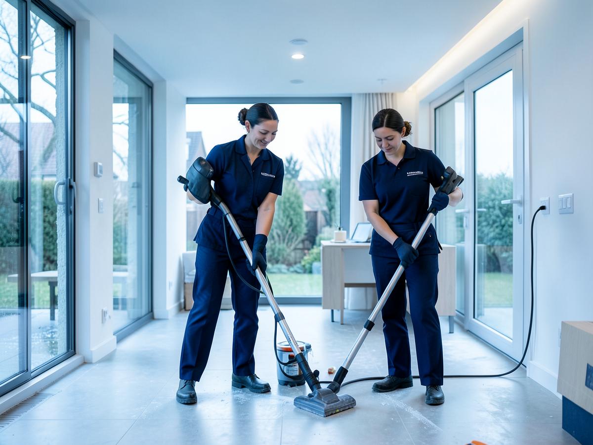Professional team cleaning a newly renovated home